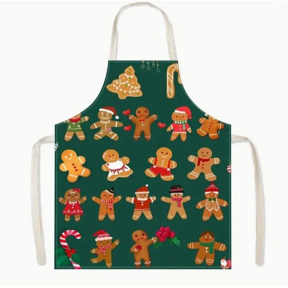Adult Sized Christmas Apron Green Gingerbread Polyester NEW - Picture 1 of 2